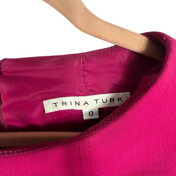 Trina Turk Corrin Double Weave Dress fuchsia shift dress quarter length sleeves - Picture 4 of 10